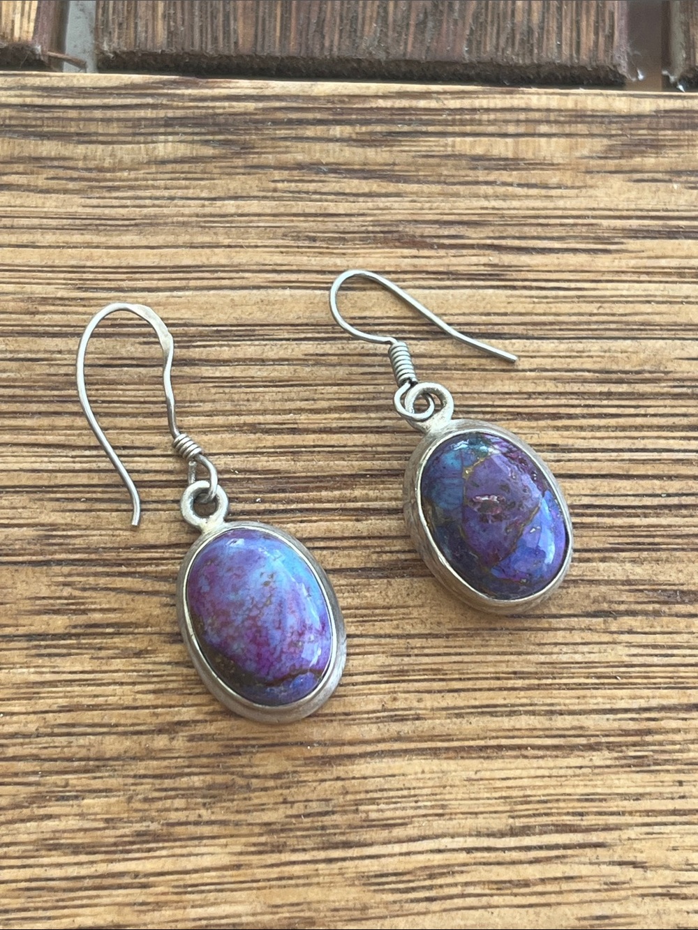 Sterling Silver Purple Turquoise Stone Drop Earrings